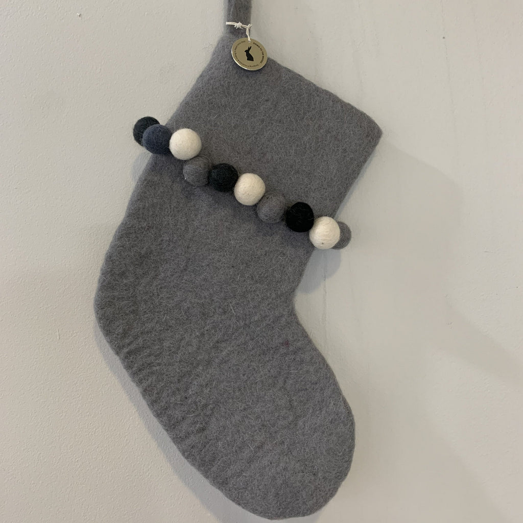 Holiday Ornaments Felt Stocking Grey With Mono Edging