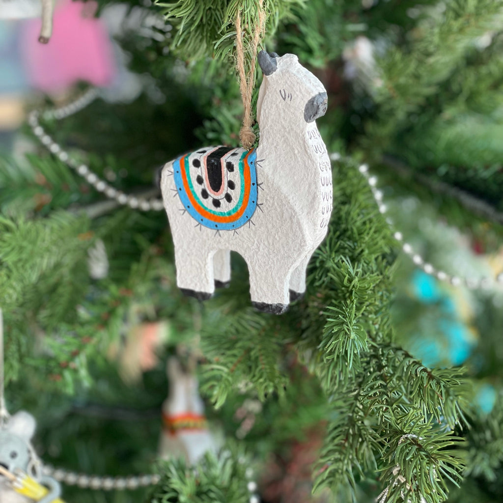 Holiday Ornaments Papier Mache Llama Multicolour