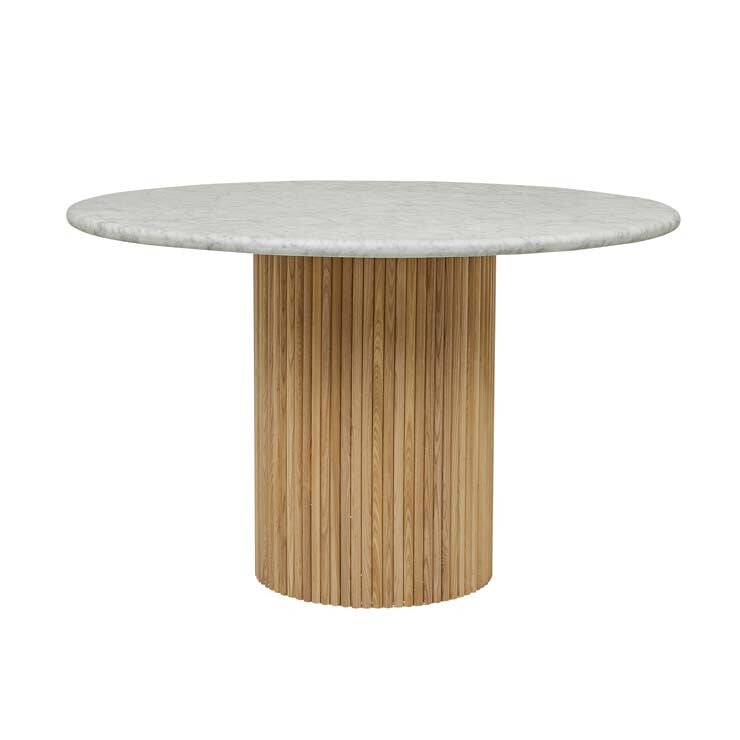 Kitchen & Dining Room Tables White Marble/Natural Ash Benjamin Ripple Marble Dining Table