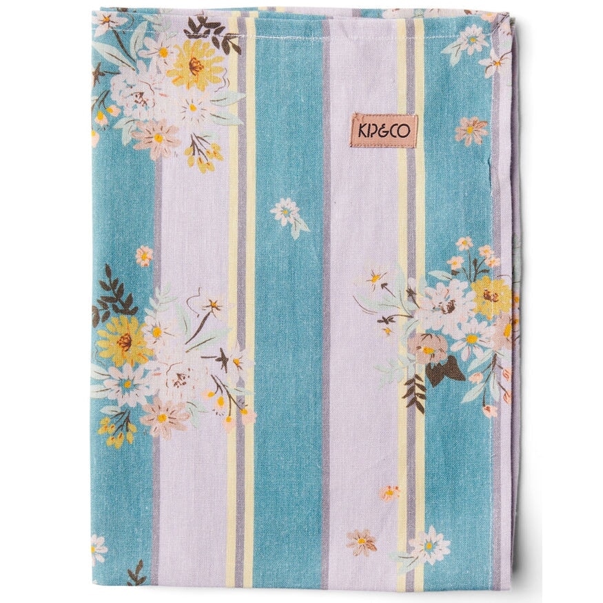 Kitchen Towels Floral Stripe Linen Tea Towel