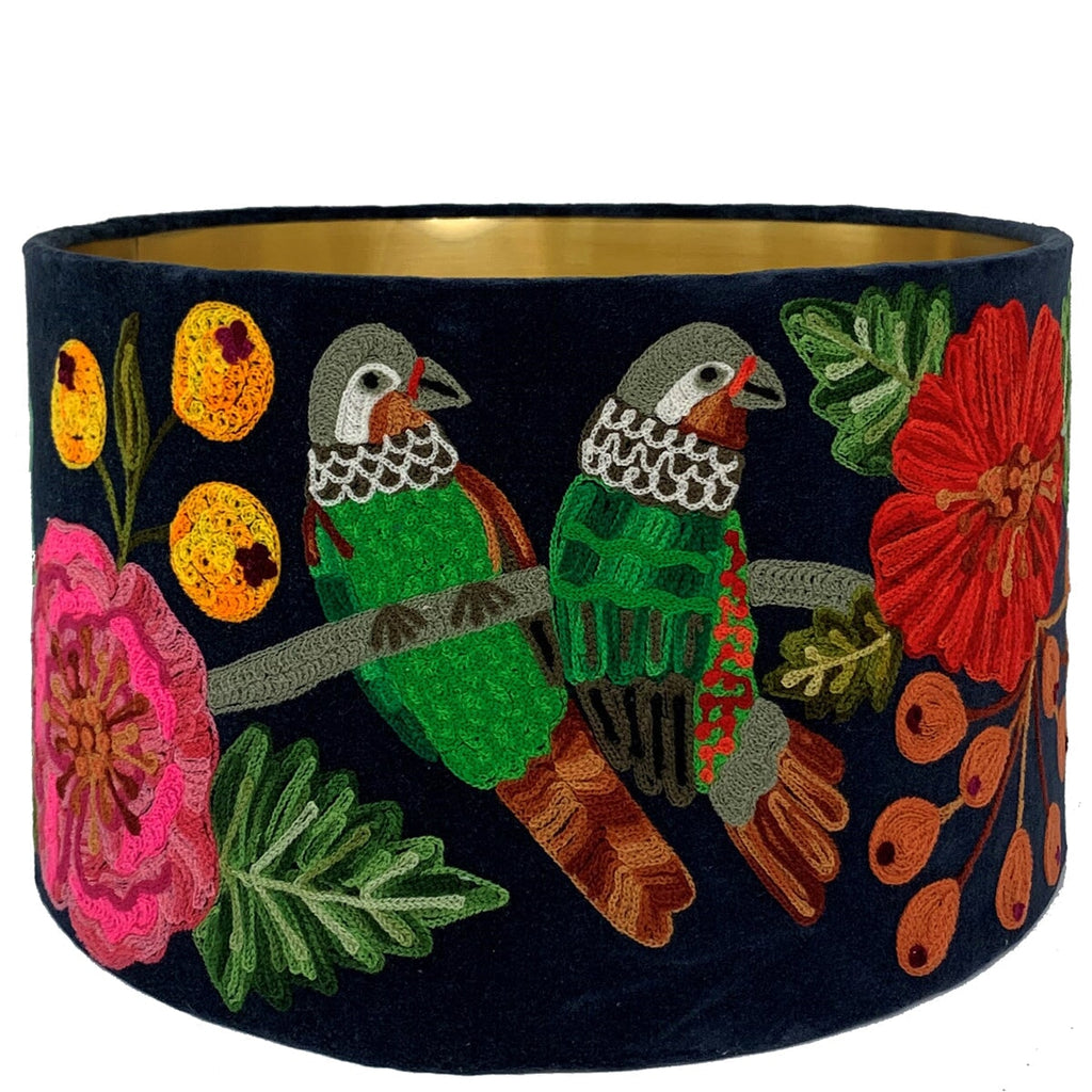 Lamp Shades Drum Lampshade Parrots Midnight Blue
