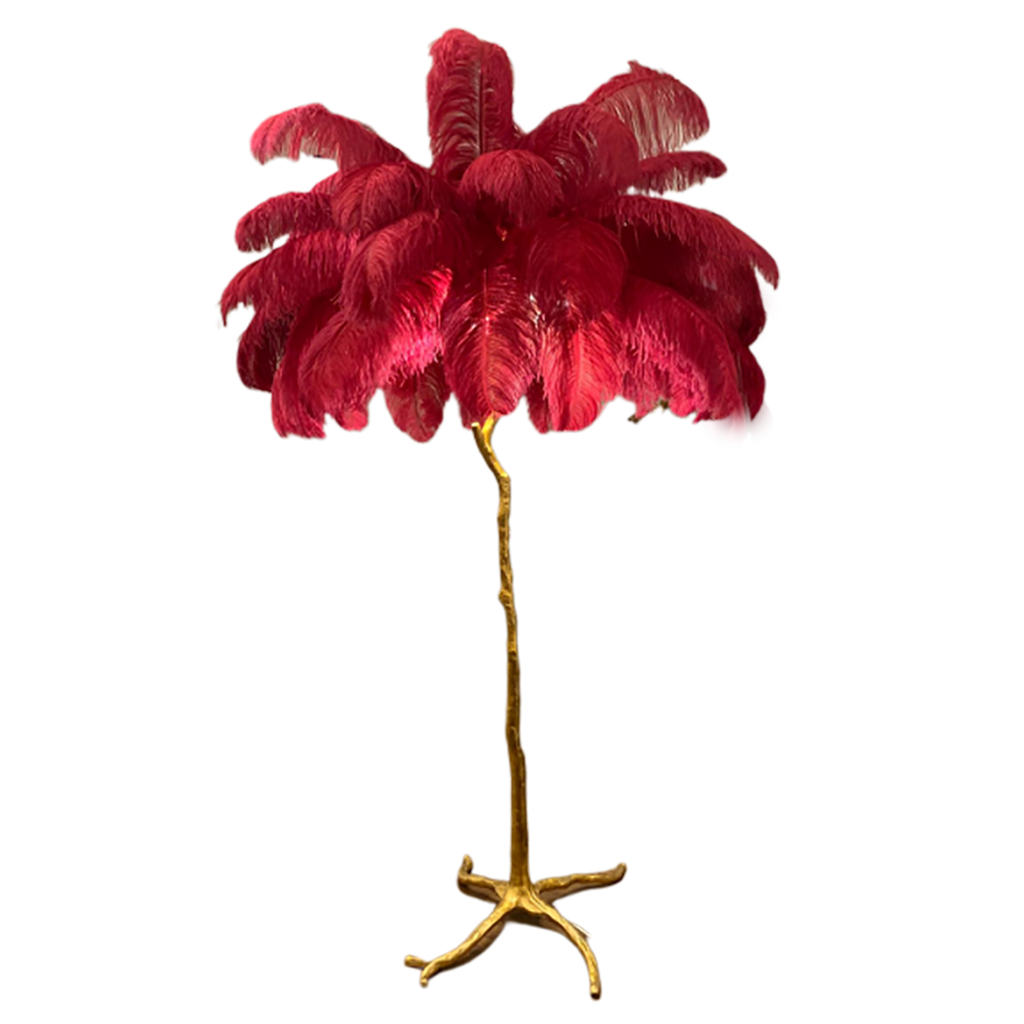 Lamps Ostro Genuine Ostrich Feather Brass Floor Lamp